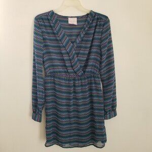 Romeo & Juliet Couture Dress Womens Medium Blue Tan Diamonds Lined Shirtwaist